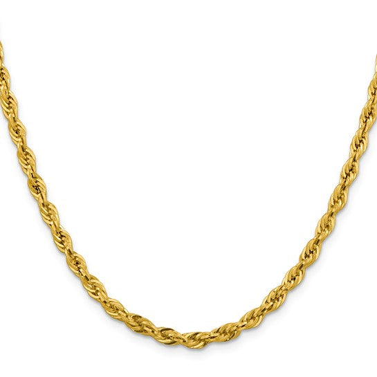 Cadena de Oro Amarillo de 10K – 18 pulgadas, 4.25 mm, Estilo Cuerda Semi-Sólida con Cierre de Langosta