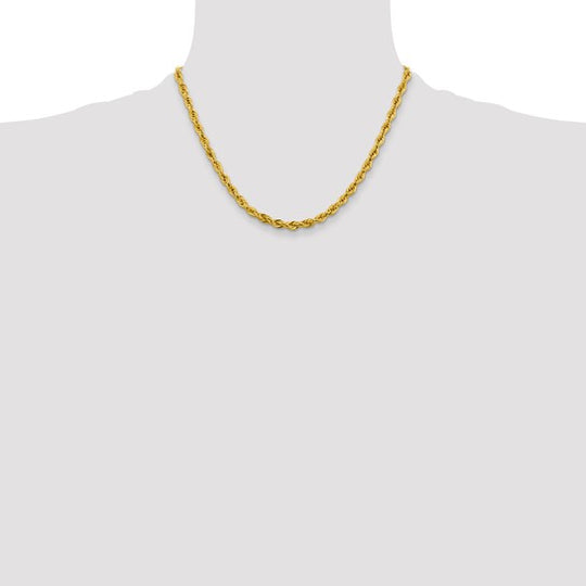 10K Yellow Gold Chain – 18 inches, 4.25 mm, Semi-Solid Rope Style with Lobster Clasp