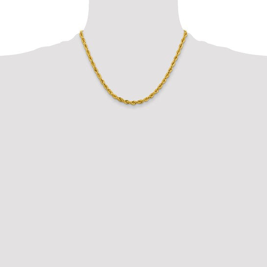 Cadena de Oro Amarillo de 10K – 18 pulgadas, 4.25 mm, Estilo Cuerda Semi-Sólida con Cierre de Langosta