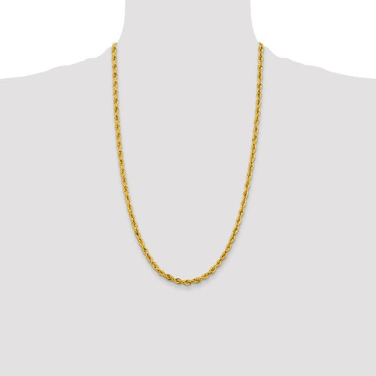 10K Yellow Gold Chain – 26 inches, 4.25 mm, Semi-Solid Rope Chain with Lobster Clasp