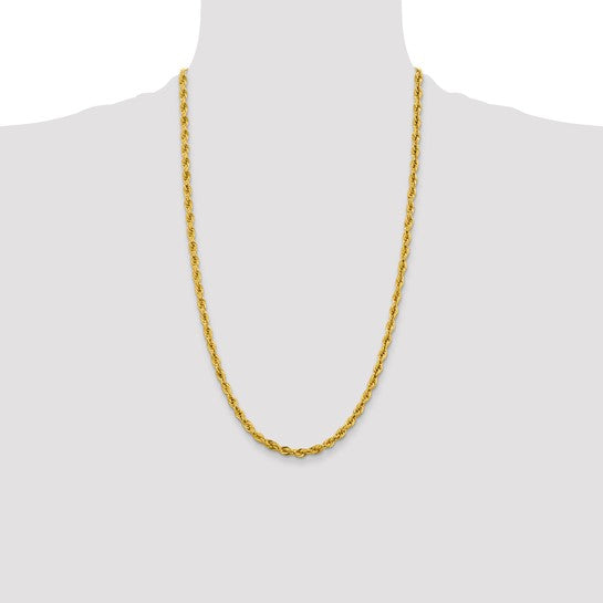 Cadena de Oro Amarillo 10K – 26 pulgadas, 4.25 mm, Cadena de Cuerda Semi-Sólida con Cierre de Langosta