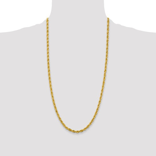 10K Yellow Gold Chain, 28 Inches, 4.25 mm, Semi-Solid Rope Style