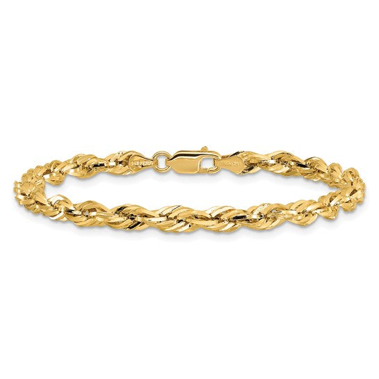 Pulsera de Oro Amarillo 10K – 7 pulgadas, 4.25 mm, Cuerda Semi-Sólida con Cierre Langosta