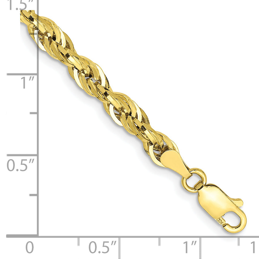 Pulsera de Oro Amarillo 10K – 7 pulgadas, 4.25 mm, Cuerda Semi-Sólida con Cierre Langosta