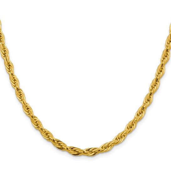 10K Yellow Gold Semi-Solid Rope Chain – 4.75 mm, 16 Inches, with Lobster Clasp
