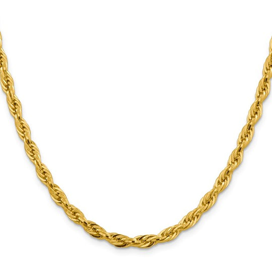 10K Yellow Gold Semi-Solid Rope Chain – 4.75 mm, 16 Inches, with Lobster Clasp