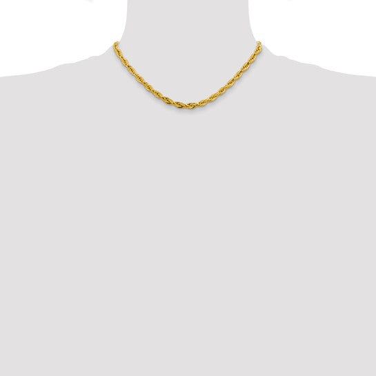 10K Yellow Gold Semi-Solid Rope Chain – 4.75 mm, 16 Inches, with Lobster Clasp