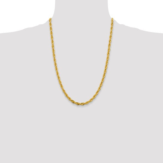 10K Yellow Gold Chain — 24 inches, 4.75 mm, Semi-Solid Rope Style with Lobster Clasp