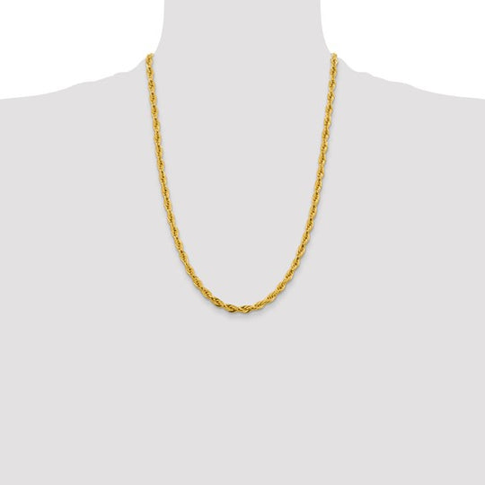 10K Yellow Gold Chain — 24 inches, 4.75 mm, Semi-Solid Rope Style with Lobster Clasp