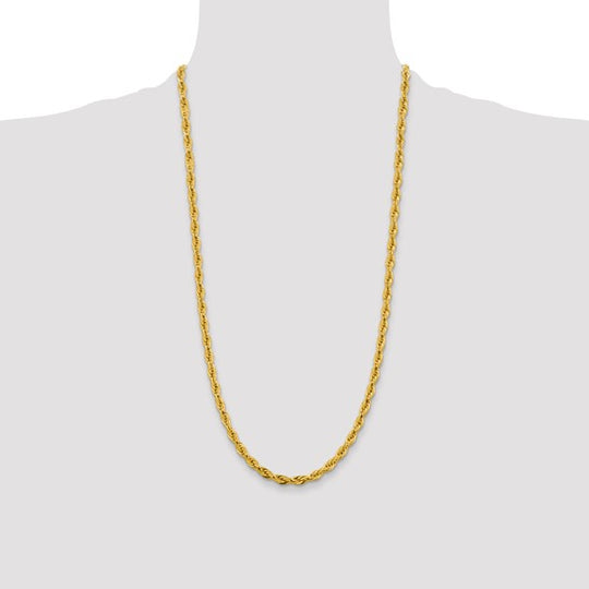 10k Yellow Gold Semi-Solid Rope Chain, 28 inches, 4.75 mm with Lobster Clasp