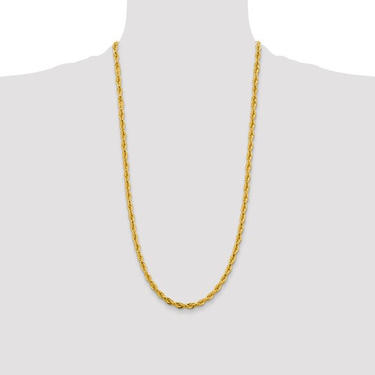 Cadena de Cuerda Semi-Sólida de 10k Oro Amarillo, 28 pulgadas, 4.75 mm con Cierre de Langosta