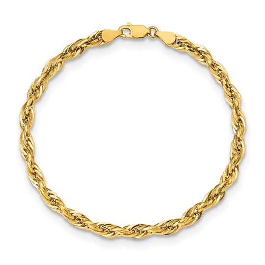 Pulsera de Cuerda Semi-Sólida 10K Oro Amarillo 4.75mm - 8 Pulgadas