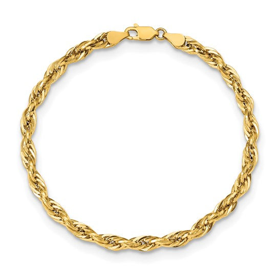 Pulsera de Cuerda Semisólida de Oro Amarillo 10K, 9 pulgadas, 4.75 mm
