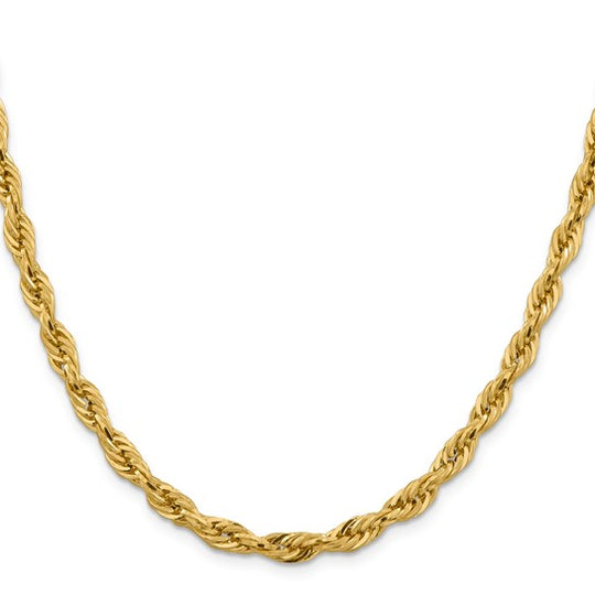 10K Yellow Gold Semi-Solid Rope Chain, 5.4 mm, 18 Inches