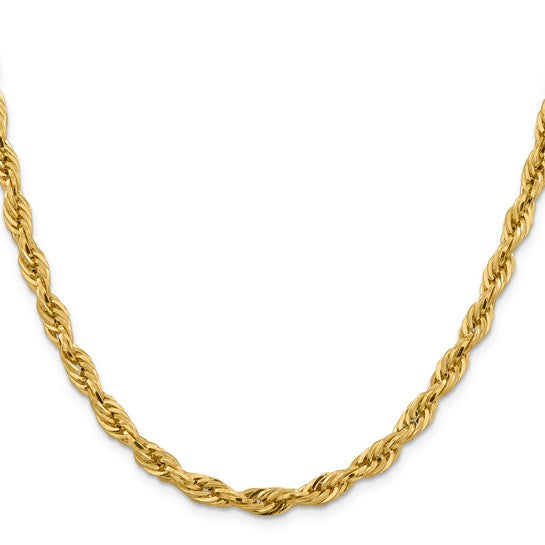 Cadena de Cuerda Semi-Sólida en Oro Amarillo de 10K, 28 Pulgadas y 5.4 mm con Cierre de Langosta