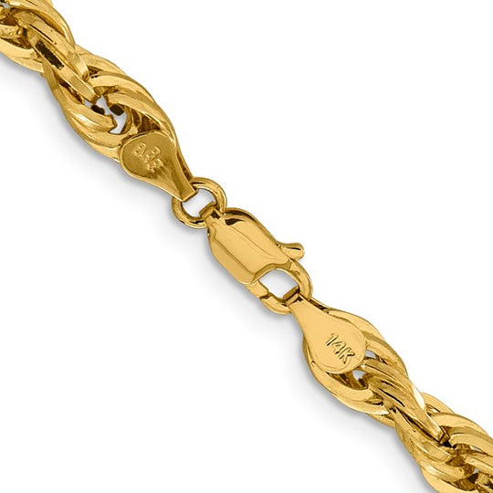 10K Yellow Gold Semi-Solid Rope Chain, 5.4 mm, 18 Inches