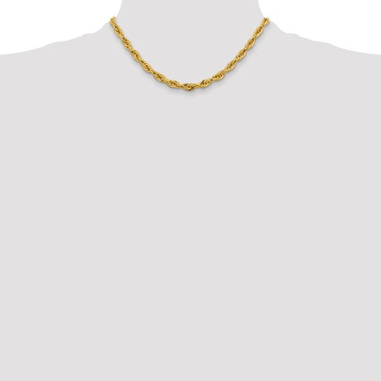 16 Inch 5.4mm 10K Yellow Gold Semi-Solid Rope Chain with Lobster Clasp