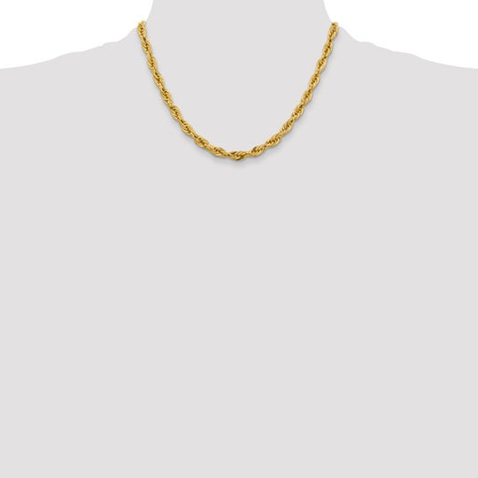 10K Yellow Gold Semi-Solid Rope Chain, 5.4 mm, 18 Inches