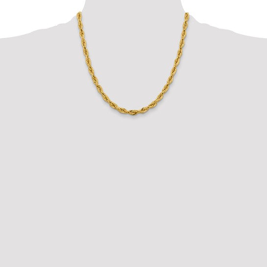 10K Yellow Gold Chain, 20 Inches, 5.4 mm, Semi-Solid with Lobster Clasp