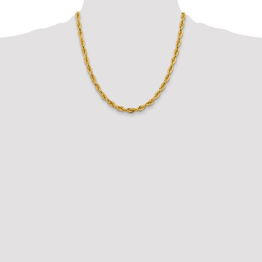 10K Yellow Gold Chain, 20 Inches, 5.4 mm, Semi-Solid with Lobster Clasp