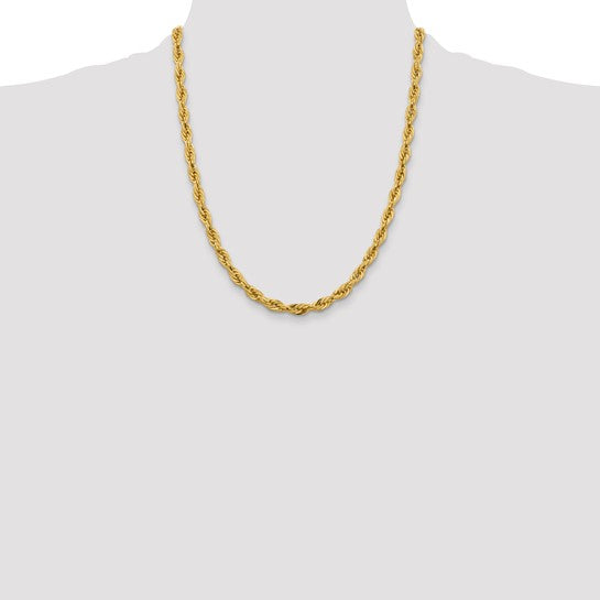 10K Yellow Gold Chain, 22 Inches, 5.4 mm, Semi-Solid Rope Style