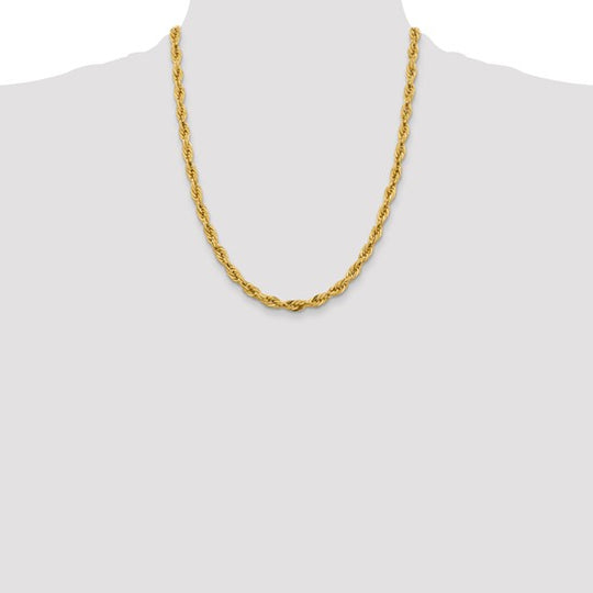 10K Yellow Gold Chain, 22 Inches, 5.4 mm, Semi-Solid Rope Style