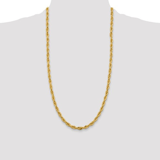 10K Yellow Gold Semi-Solid Rope Chain, 28 Inches, 5.4mm with Lobster Clasp