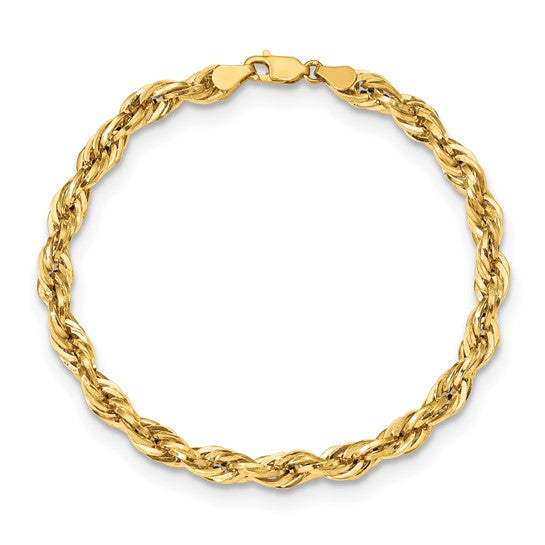 Cadena de Tobillera Semi-Sólida de Oro Amarillo 10K de 5.4 mm tipo Cuerda