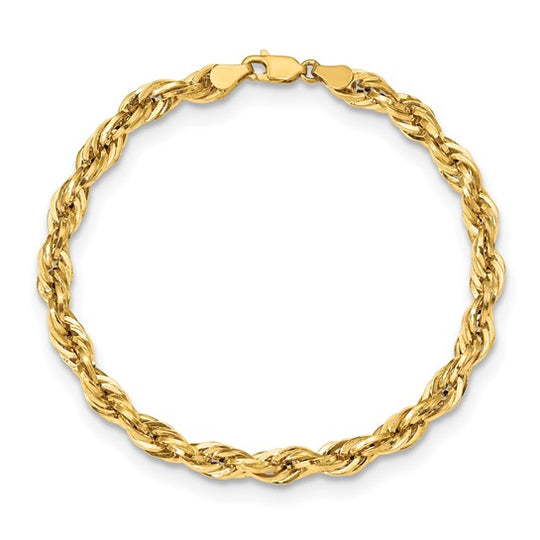 Cadena de Tobillera Semi-Sólida de Oro Amarillo 10K de 5.4 mm tipo Cuerda