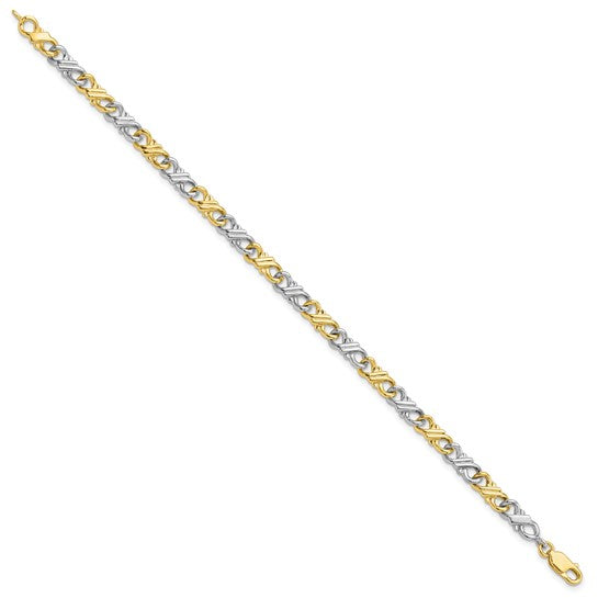 Pulsera Fancy de 10K Bicolor Sólido Pulido de 7 Pulgadas