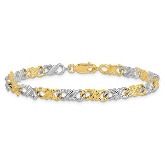 Pulsera Fancy de 10K Bicolor Sólido Pulido de 7 Pulgadas