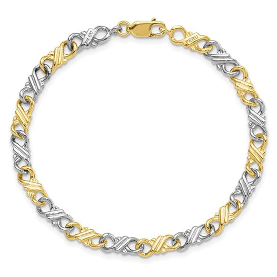 Pulsera Fancy de 10K Bicolor Sólido Pulido de 7 Pulgadas