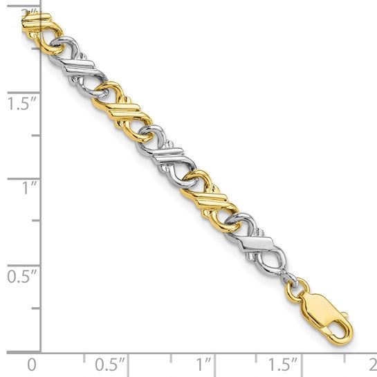 Pulsera Fancy de 10K Bicolor Sólido Pulido de 7 Pulgadas