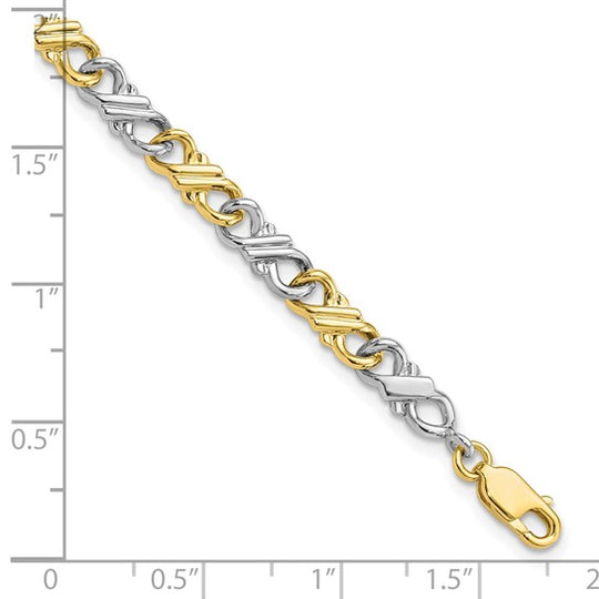 Pulsera Fancy de 10K Bicolor Sólido Pulido de 7 Pulgadas