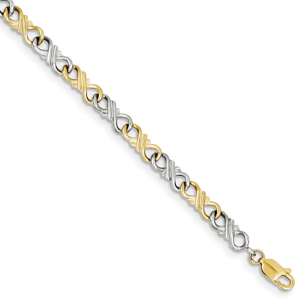 Pulsera Fancy de 10K Bicolor Sólido Pulido de 7 Pulgadas