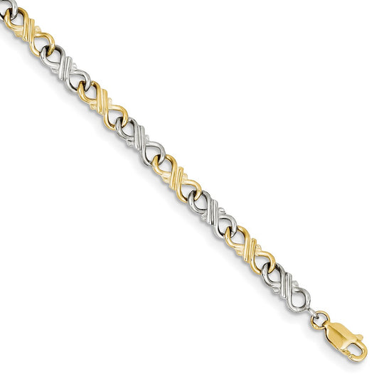 Pulsera Fancy de 10K Bicolor Sólido Pulido de 7 Pulgadas