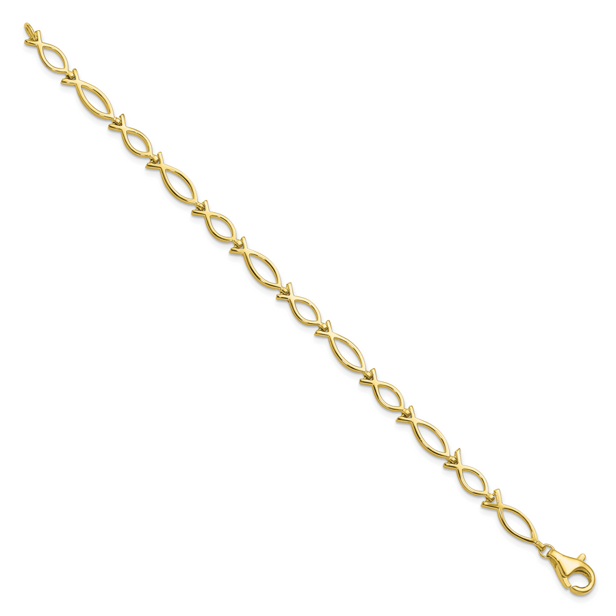 Pulsera de Pez Religiosa  Sólida Pulida de 10k