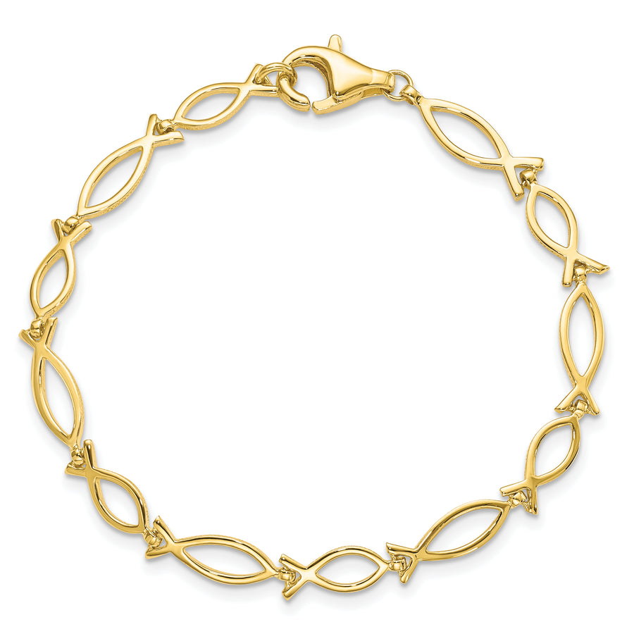 Pulsera de Pez Religiosa  Sólida Pulida de 10k