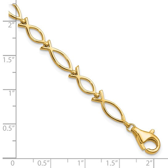 Pulsera de Pez Religiosa  Sólida Pulida de 10k