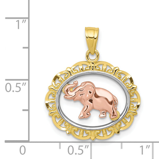 Two-Tone Elephant Pendant with 10K White Rhodium