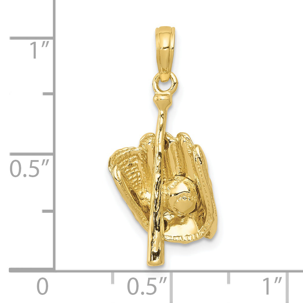 Colgante 3D de Guante/Bate/ Pelota de Béisbol en Oro Amarillo de 10K