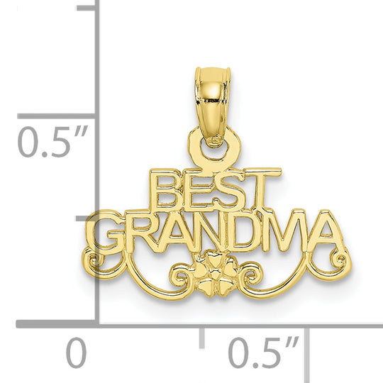 "BEST GRANDMA" Pendant with Flower in 10k Yellow Gold