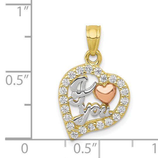 Dije Corazón I Love You con Cz en Oro Bicolor 10K y Rodio Blanco