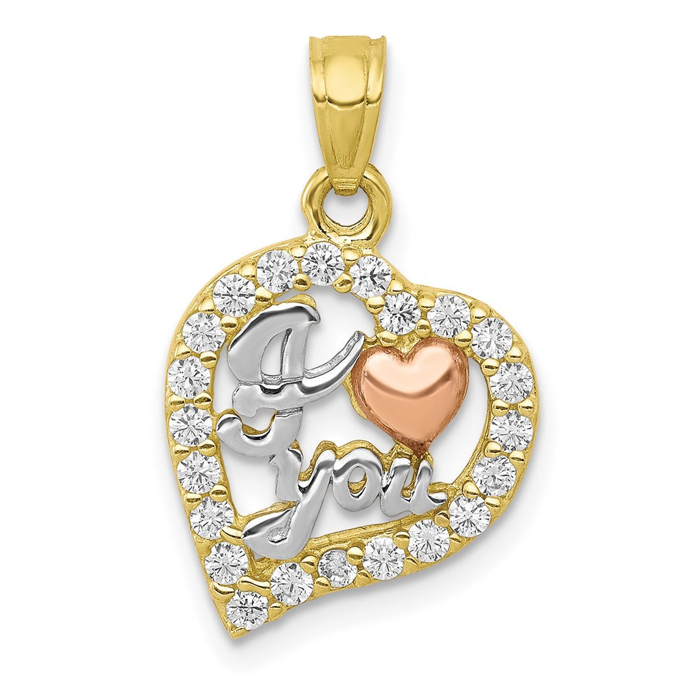 Dije Corazón I Love You con Cz en Oro Bicolor 10K y Rodio Blanco