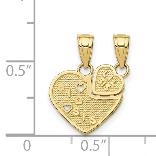 Dije Corazón Separado "Big Sis, Lil Sis" en Oro de 10K