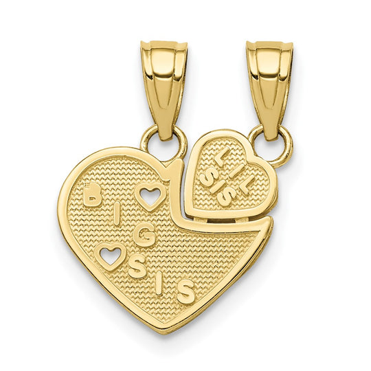 Dije Corazón Separado "Big Sis, Lil Sis" en Oro de 10K