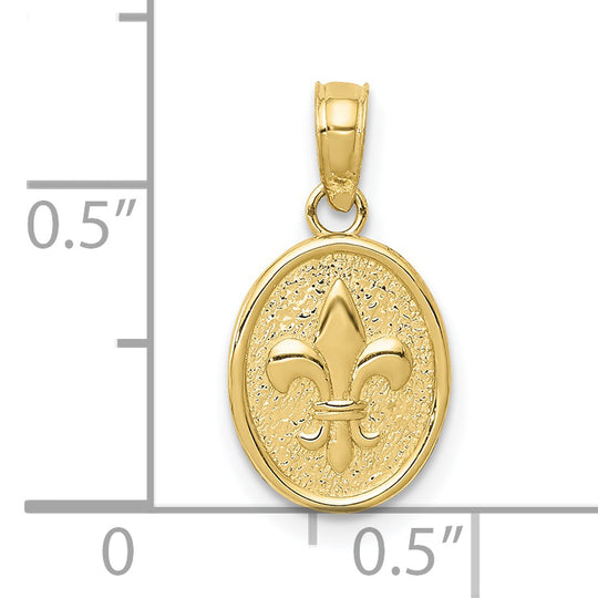 Colgante Pequeño Fleur De Lis en Óvalo de 10k Pulido