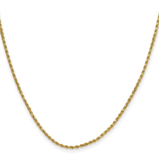 10K Yellow Gold Semi-Solid Rope Chain, 18 Inches, 2mm Diamond Cut with Lobster Clasp