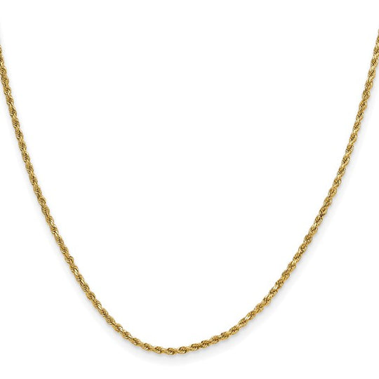 10K Yellow Gold Semi-Solid Rope Chain, 18 Inches, 2mm Diamond Cut with Lobster Clasp