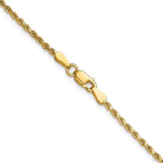 10K Yellow Gold Semi-Solid Rope Chain, 18 Inches, 2mm Diamond Cut with Lobster Clasp